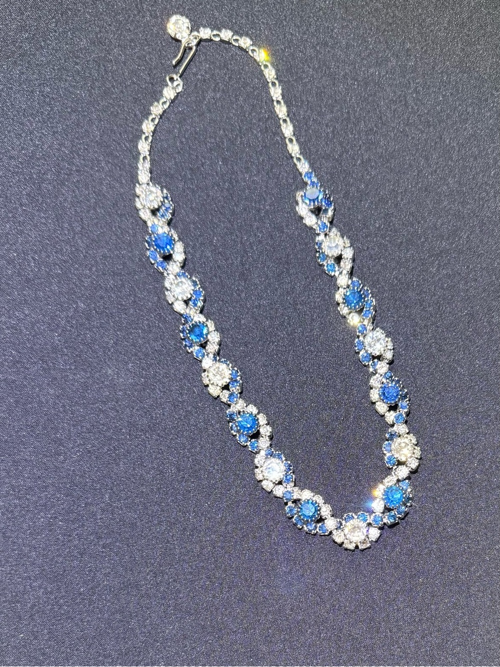 Vintage Rhinestones and Blue Crystal Necklace.